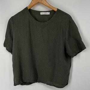 cut loose Women's Olive Green Textured Short Sleeve Top Boxy